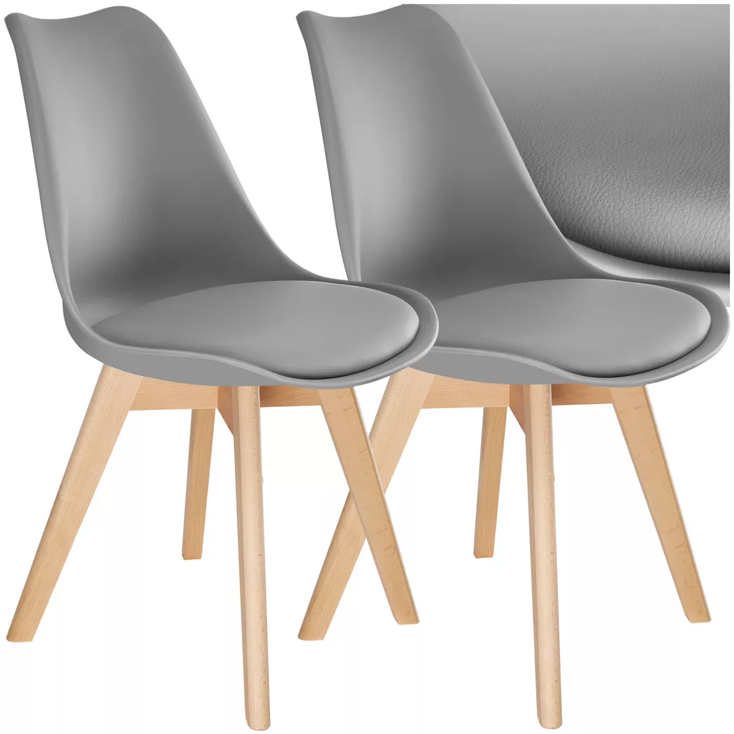 tectake® Set Esszimmerstuhl, Scandi-Design, massive Holzbeine, 49 x 53 x 82 cm