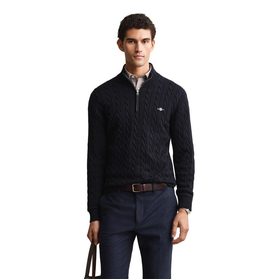 GANT Pull en tricot  Pack de 1 Confortable à porter-COTTON CABLE HALF ZIP  