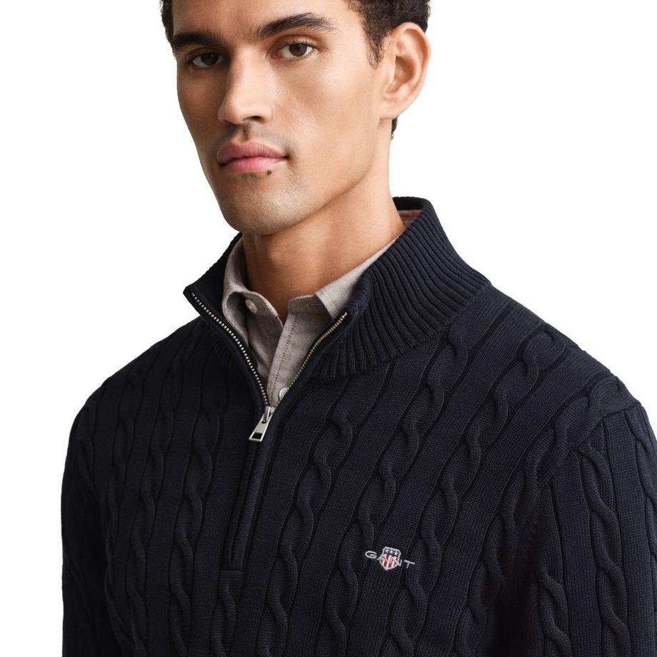 GANT Pull en tricot  Pack de 1 Confortable à porter-COTTON CABLE HALF ZIP  