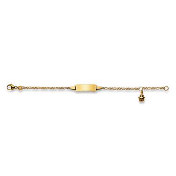 Bracelet plaque porte-bonheur or jaune 750 figaro, 2.1mm, 14cm