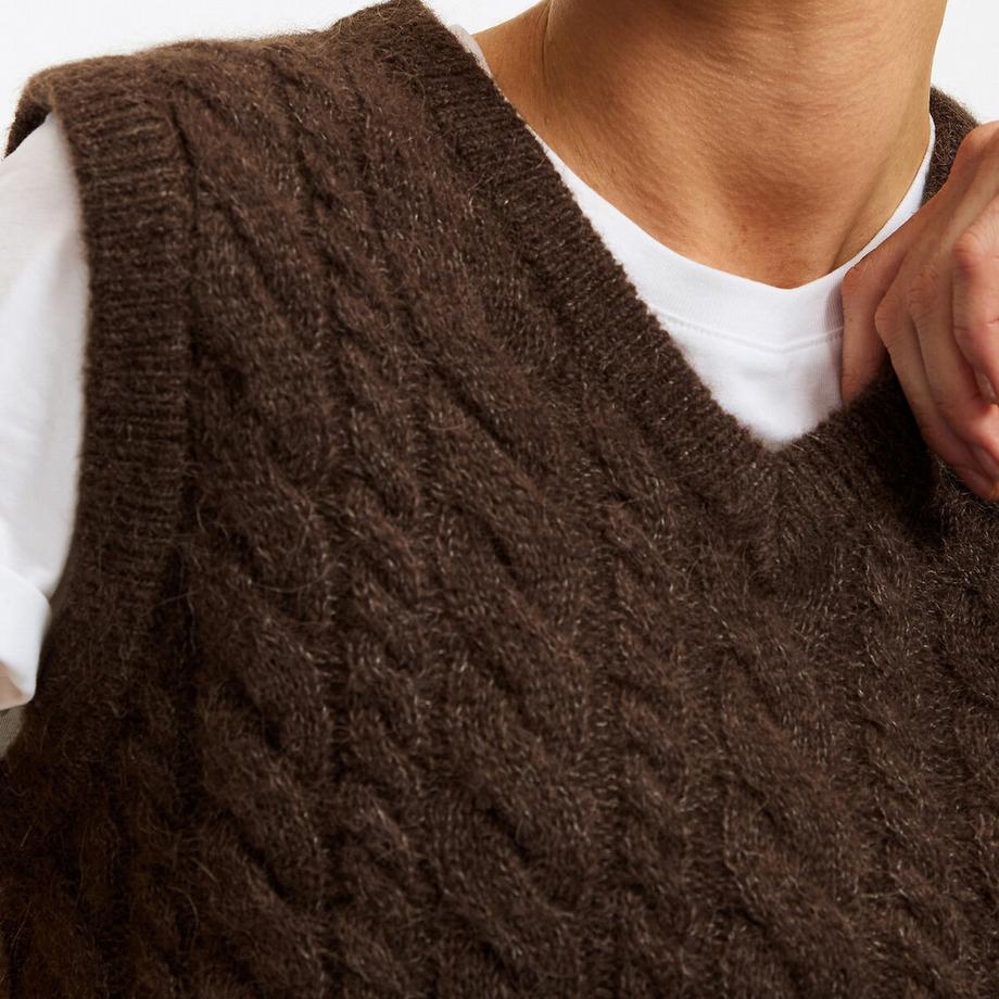 La Redoute Collections Pull sans manches col V torsadé  
