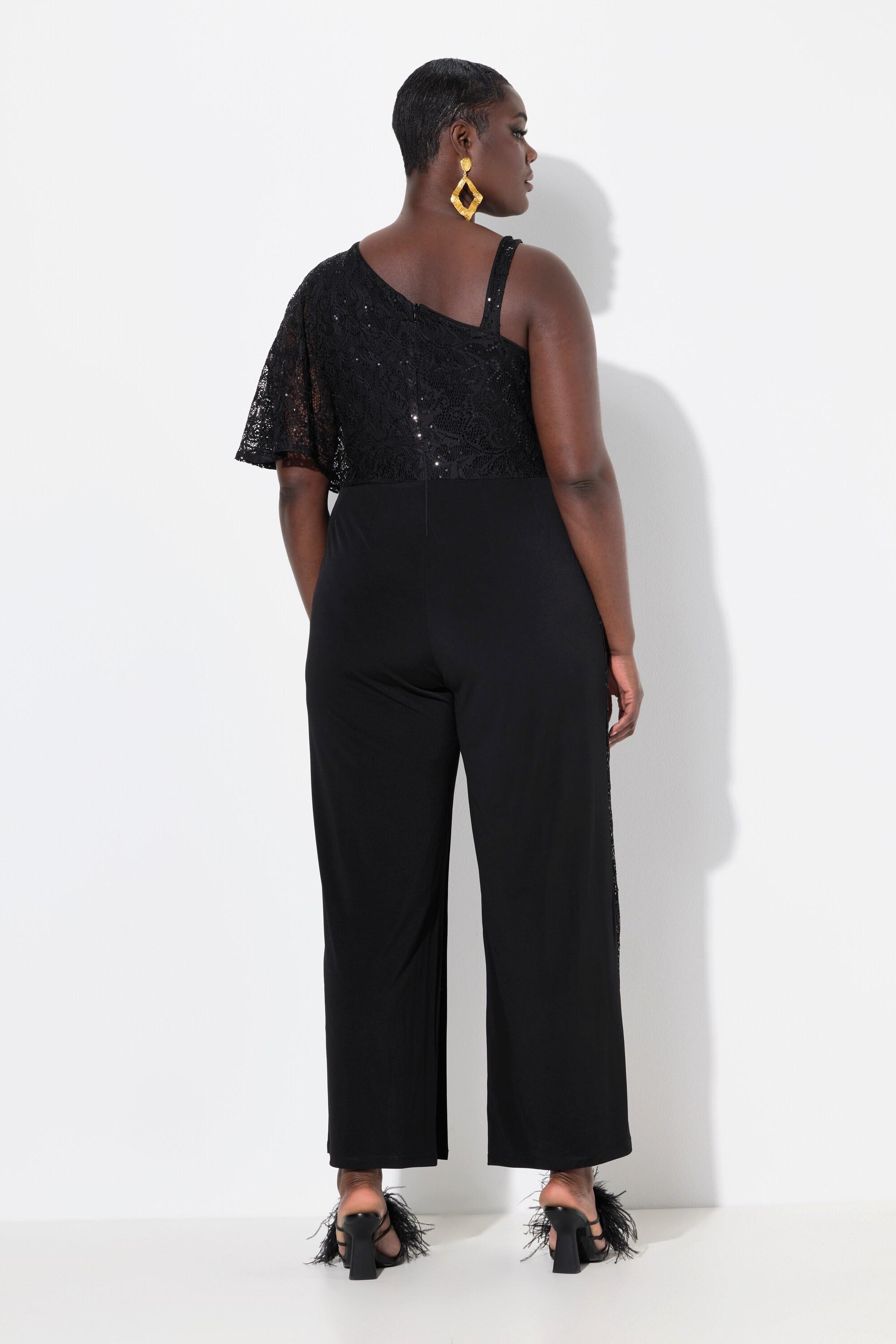 Ulla Popken  Jumpsuit, Spitzen-Überwurf, weites Bein, Pailletten 