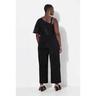 Ulla Popken  Jumpsuit, Spitzen-Überwurf, weites Bein, Pailletten 