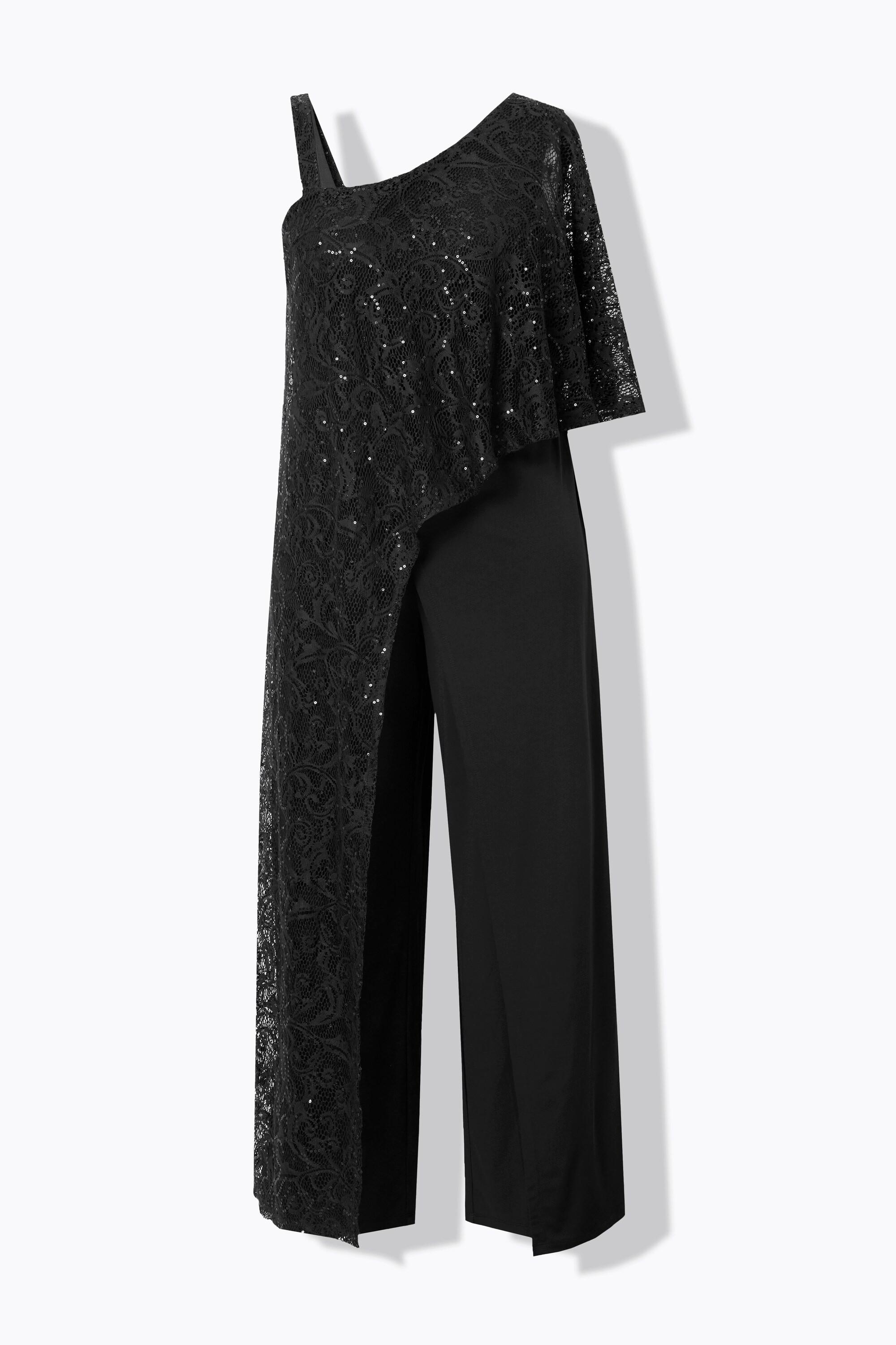 Ulla Popken  Jumpsuit, Spitzen-Überwurf, weites Bein, Pailletten 