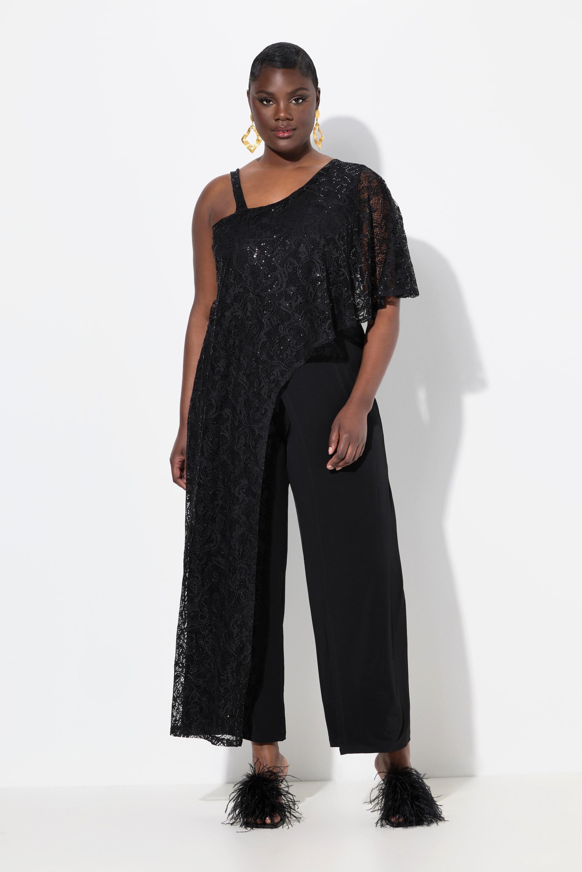 Ulla Popken  Jumpsuit, Spitzen-Überwurf, weites Bein, Pailletten 