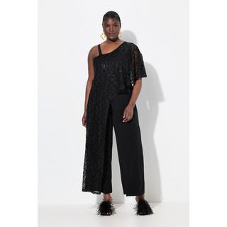 Ulla Popken  Jumpsuit, Spitzen-Überwurf, weites Bein, Pailletten 