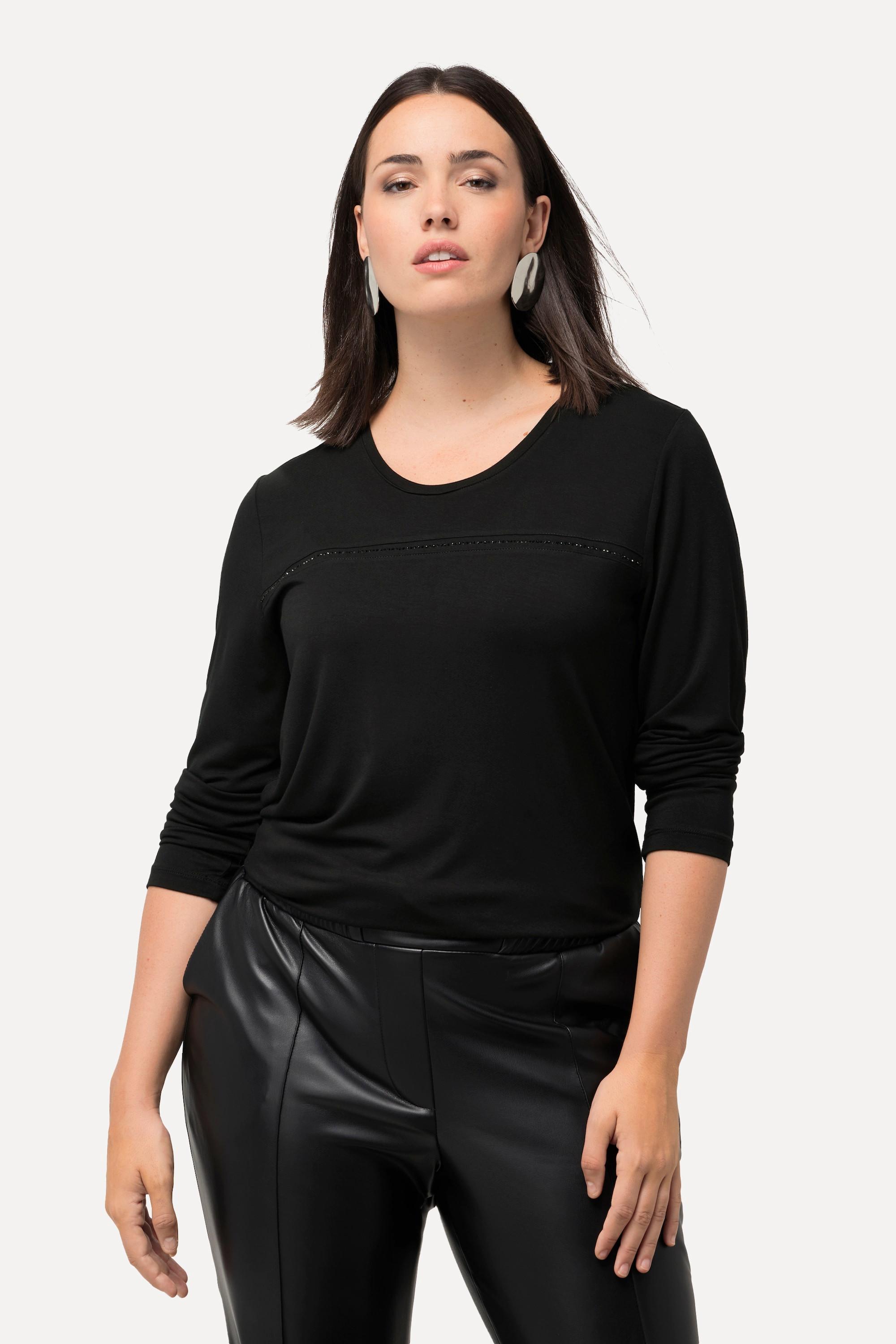 Ulla Popken  Shirt, Ziersteine, Classic, Rundhals, Langarm 