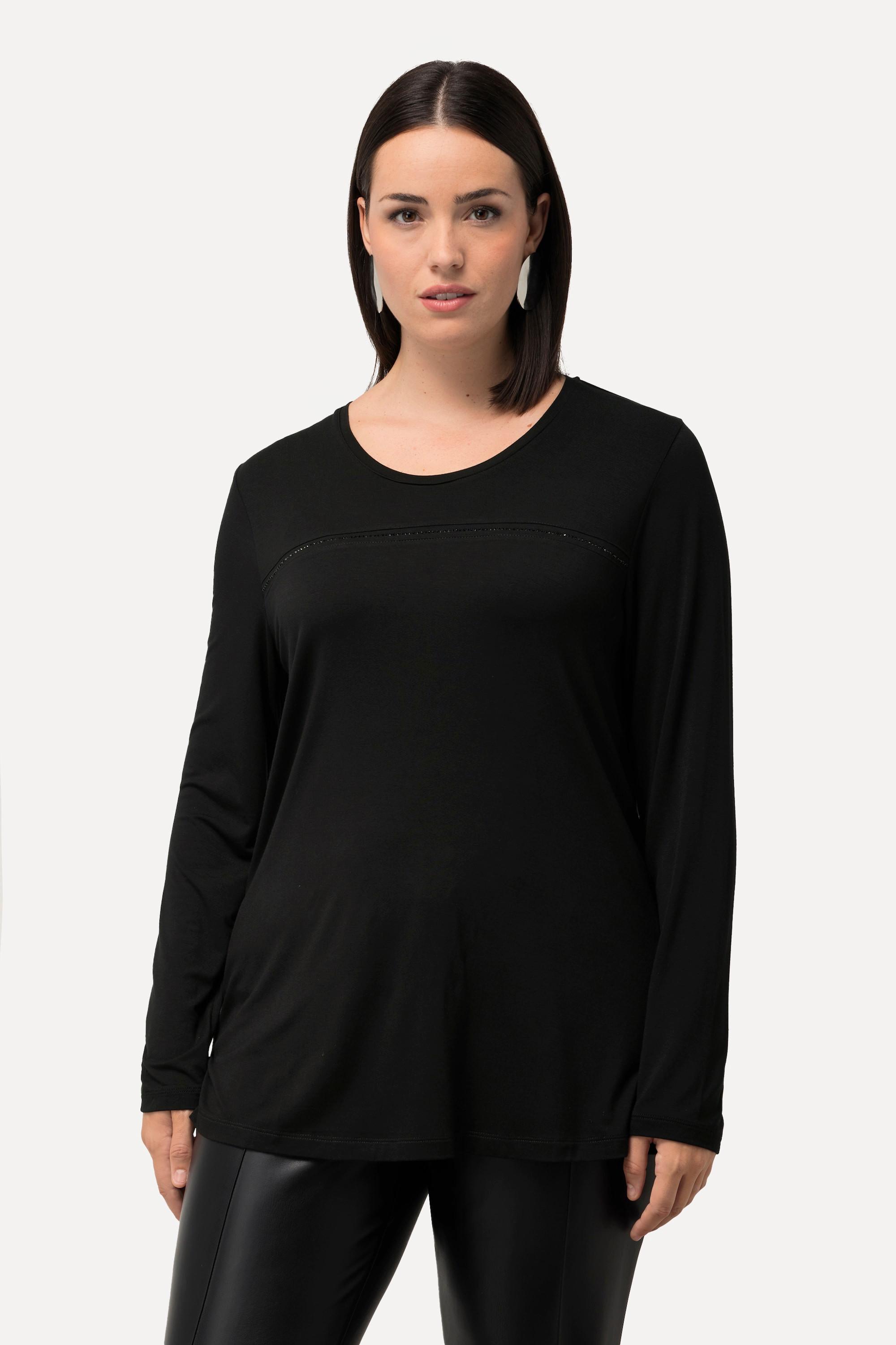 Ulla Popken  Shirt, Ziersteine, Classic, Rundhals, Langarm 