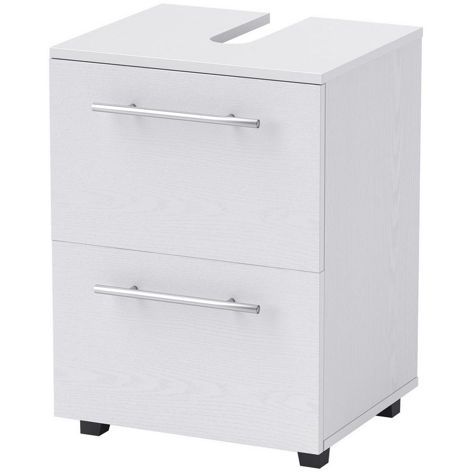 Meuble sous lavabo avec compartiment de rangement, tiroir, meuble sous-vasque, meuble bas de salle de bain avec protection contre le basculement pour lavabo mural, blanc, 41,5 x 35,5 x 59 cm