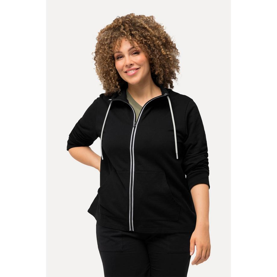 Ulla Popken Veste en molleton Col montant Poche kangourou Coupe plus longue à l'arrière  