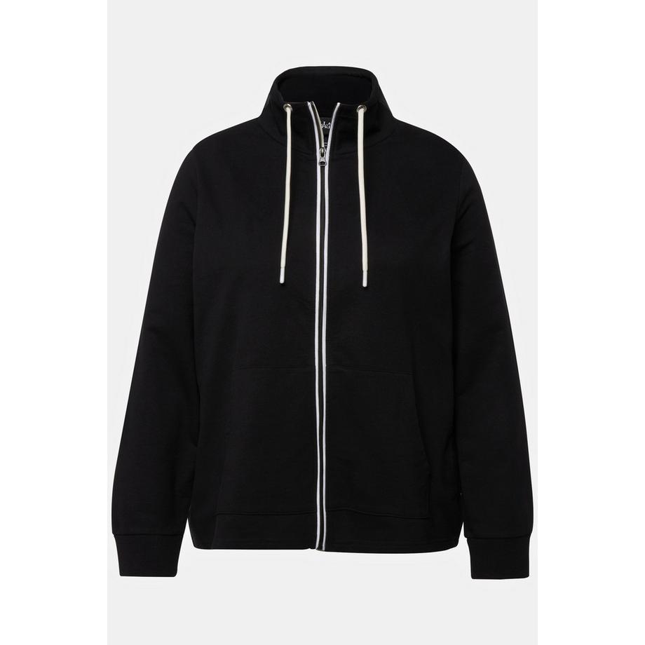 Ulla Popken Veste en molleton Col montant Poche kangourou Coupe plus longue à l'arrière  