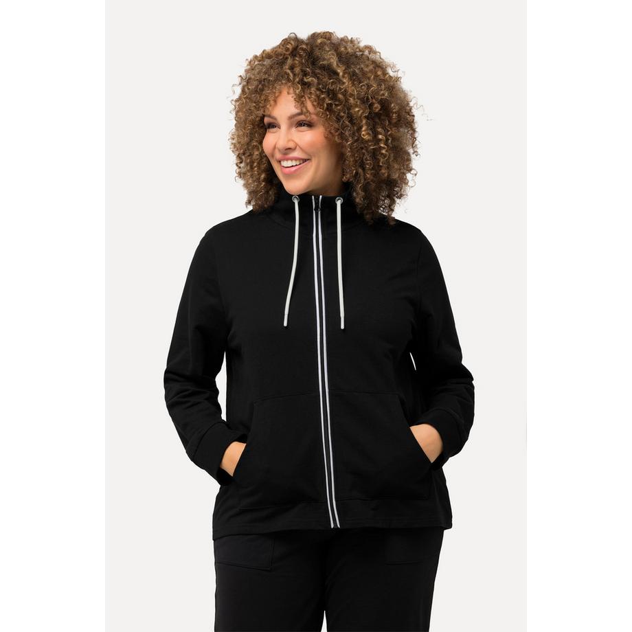 Ulla Popken Veste en molleton Col montant Poche kangourou Coupe plus longue à l'arrière  