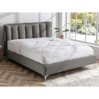 Vente-unique Bett mit gepolstertem Kopfteil - Stoff - 160 x 200 cm - Grau - FUNITI  