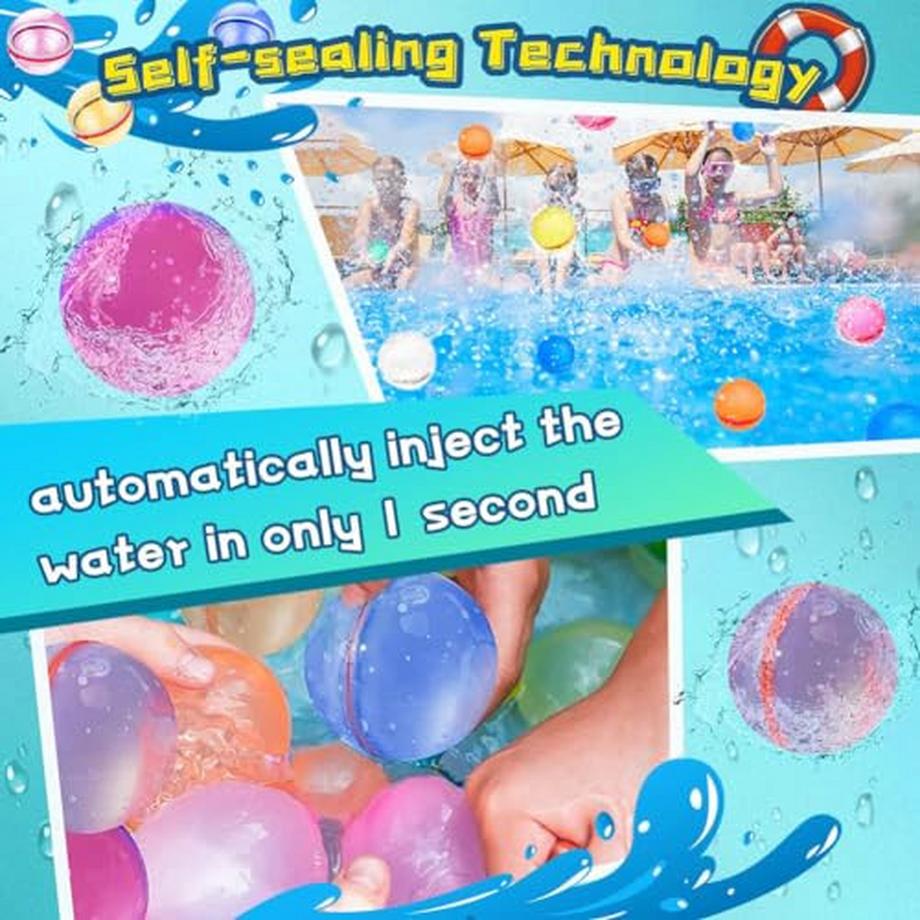 Activity-board  Wasserballons selbstschließend, 6 Stück wiederverwendbare Wasserballons Bomben, Wasserballonset Splash Balls, einfaches und schnelles Befüllen 