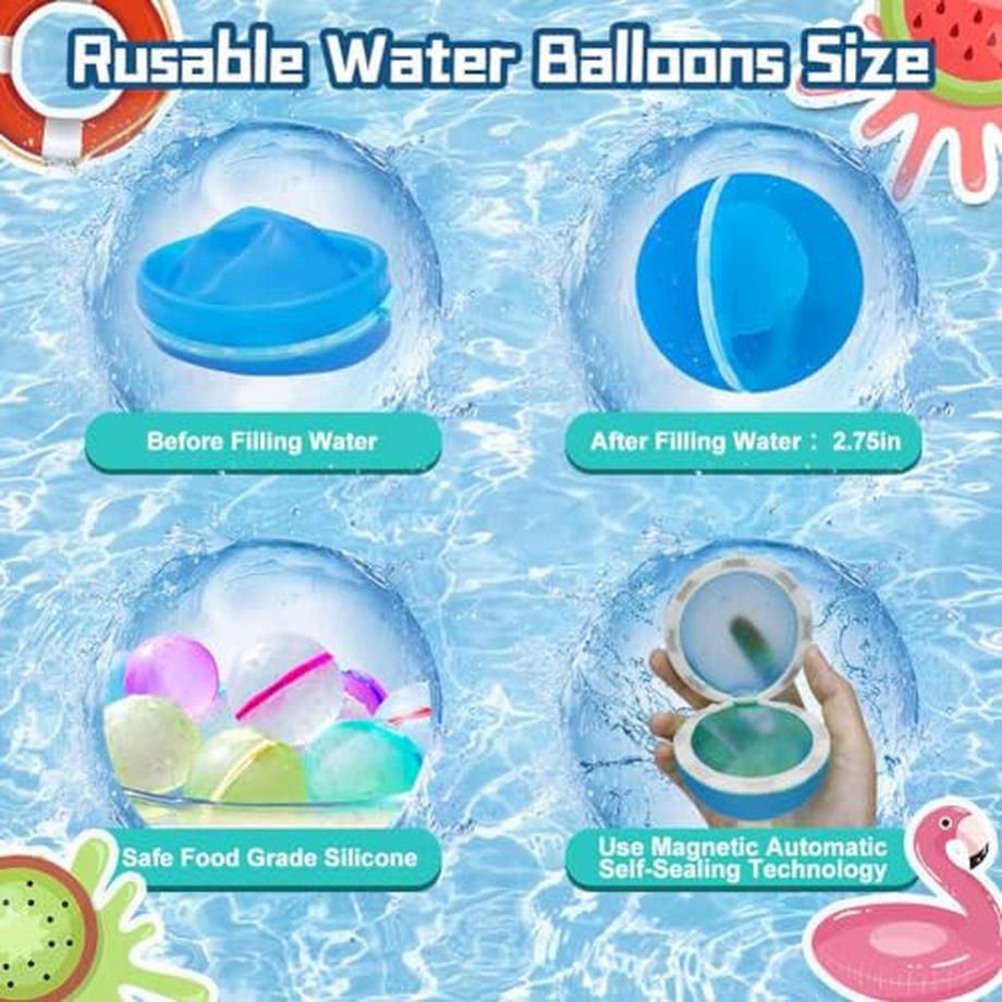 Activity-board  Wasserballons selbstschließend, 6 Stück wiederverwendbare Wasserballons Bomben, Wasserballonset Splash Balls, einfaches und schnelles Befüllen 