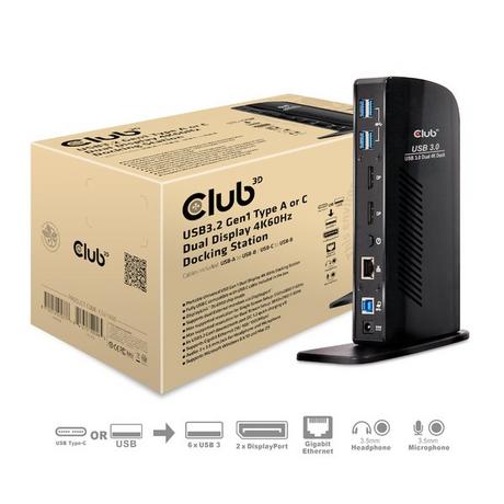 Club3D  USB3.2 Gen1 Type A or C Dual Display 4K60Hz Docking Station DisplayLink® Certified 