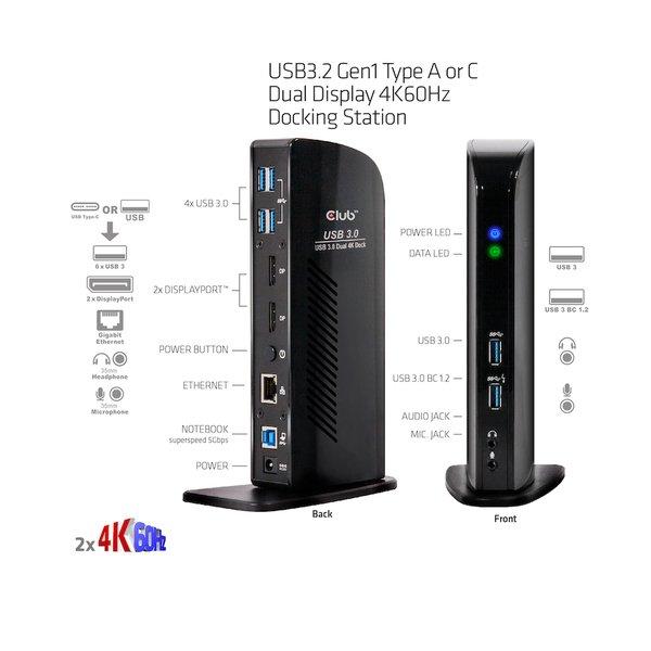 Club3D  USB3.2 Gen1 Type A or C Dual Display 4K60Hz Docking Station DisplayLink® Certified 