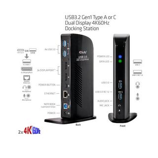 Club3D  USB3.2 Gen1 Type A or C Dual Display 4K60Hz Docking Station DisplayLink® Certified 