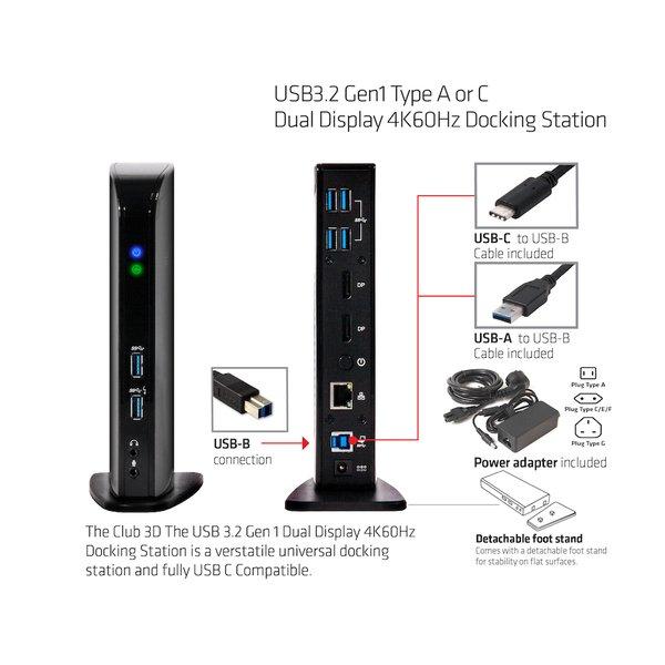 Club3D  USB3.2 Gen1 Type A or C Dual Display 4K60Hz Docking Station DisplayLink® Certified 