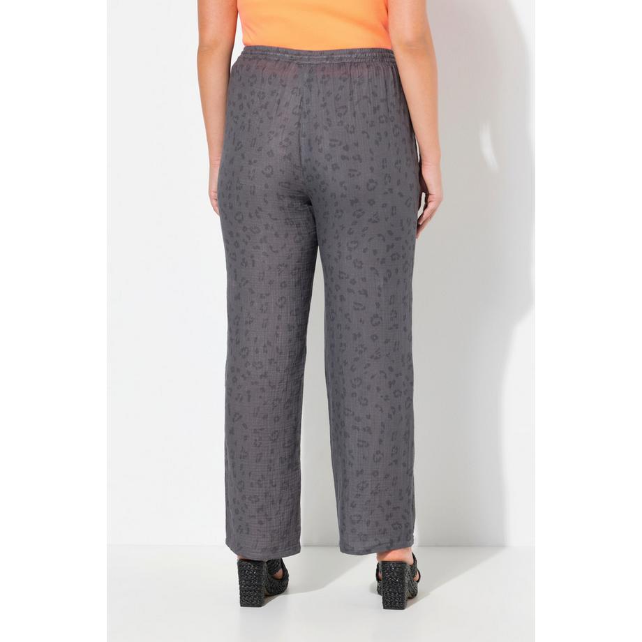 Ulla Popken Pantalon Mousseline Rose Jambe Large à Enfiler avec Taille Élastique  