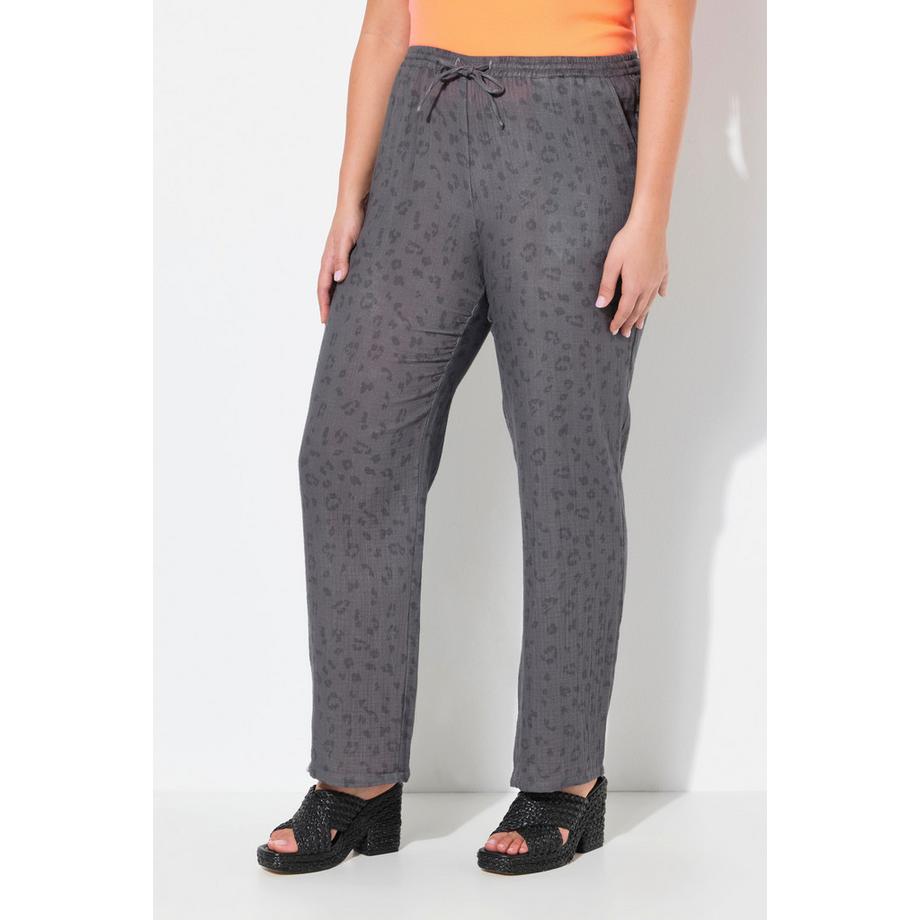 Ulla Popken Pantalon Mousseline Rose Jambe Large à Enfiler avec Taille Élastique  