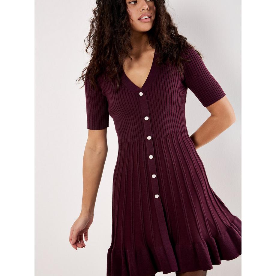 APRICOT Geripptes Strick-Mini-Kleid Fit And Flare  