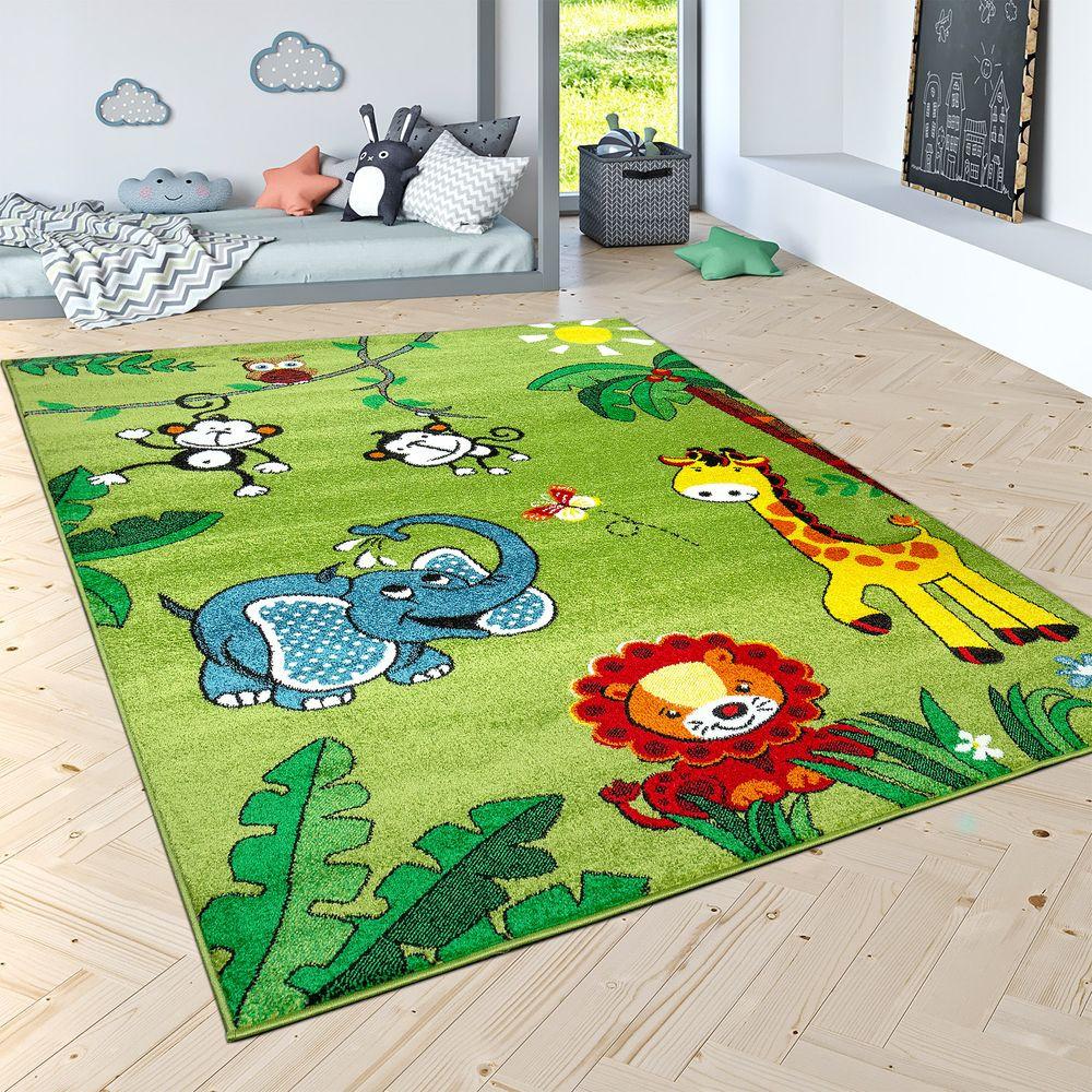 Paco Home Kinderteppich Kurzflor Dschungel Tiere  