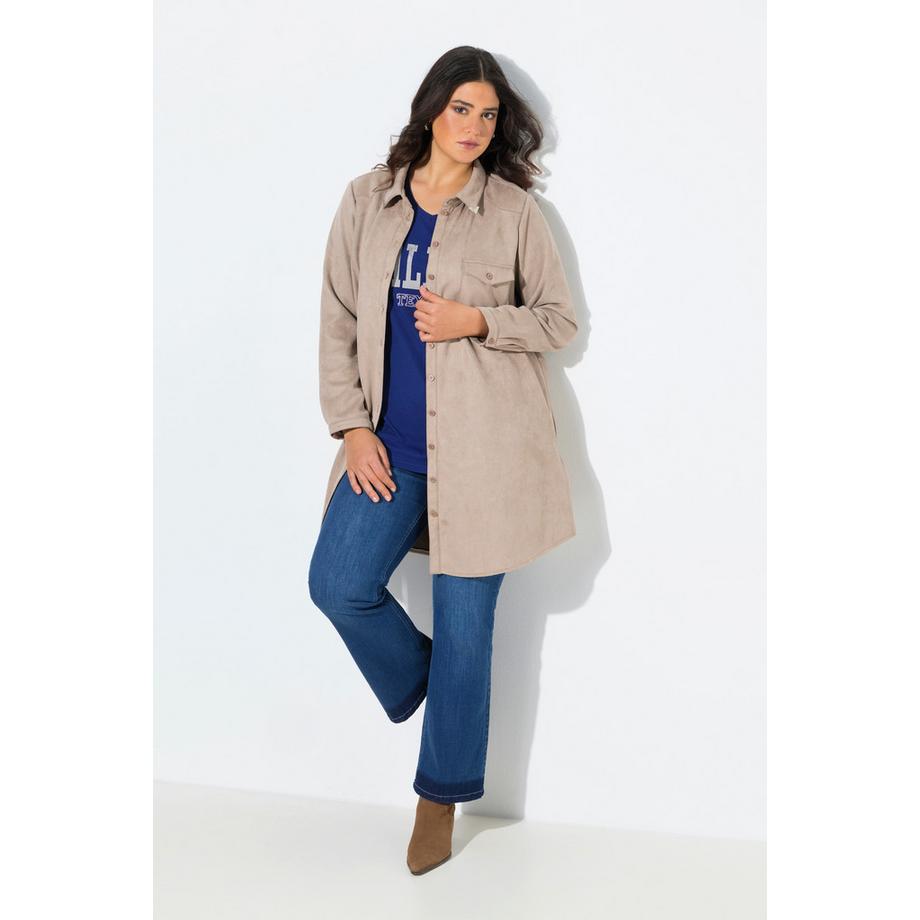 Ulla Popken Suede Longjacke A-Linie Hemdkragen Langarm  