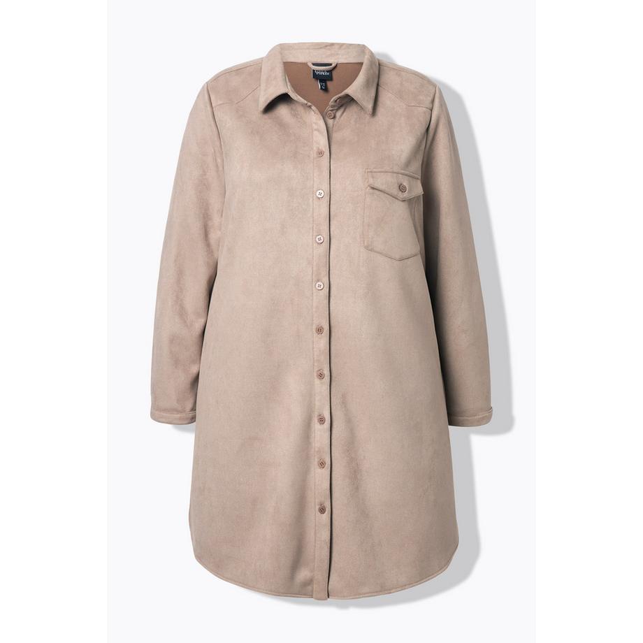 Ulla Popken Suede Longjacke A-Linie Hemdkragen Langarm  