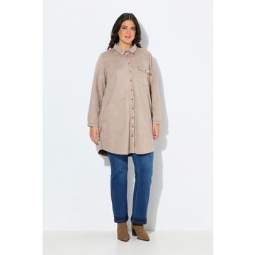 Suede-Longjacke, A-Linie, Hemdkragen, Langarm