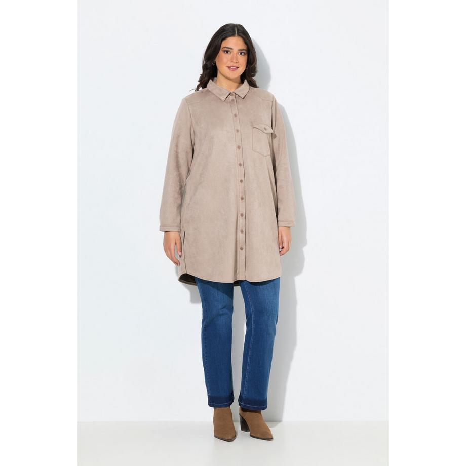 Ulla Popken Suede Longjacke A-Linie Hemdkragen Langarm  