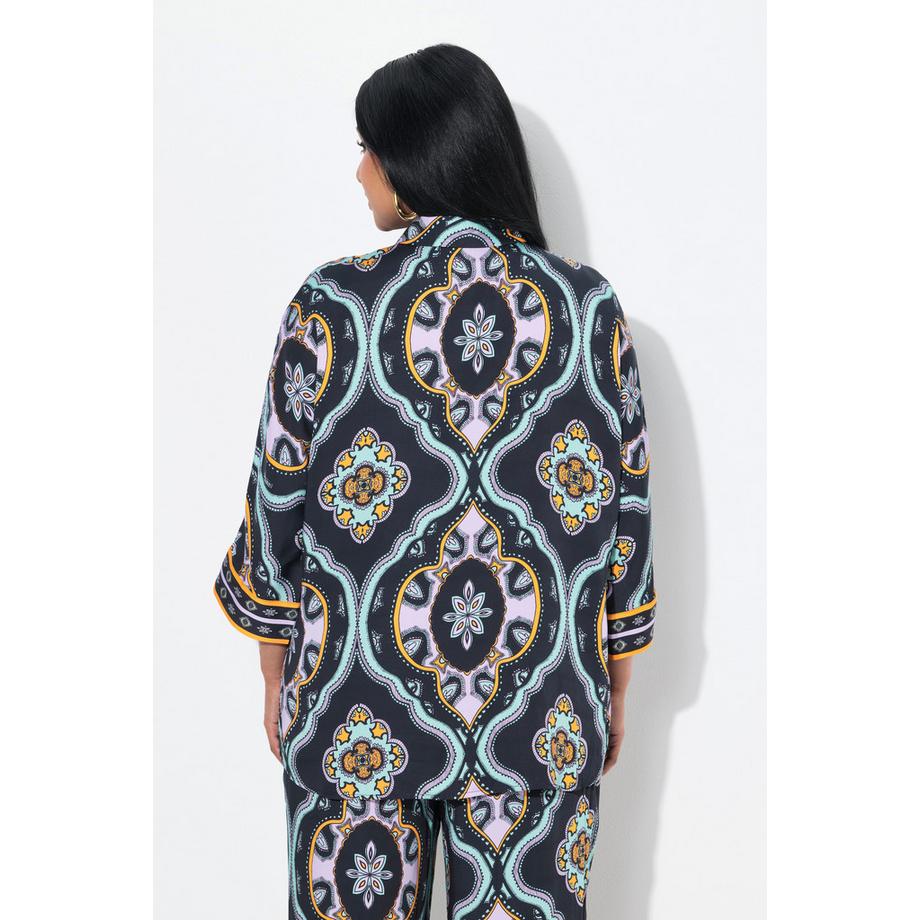 Ulla Popken Blusa Oversize Ornamentale Collo Camicia Maniche 3/4  