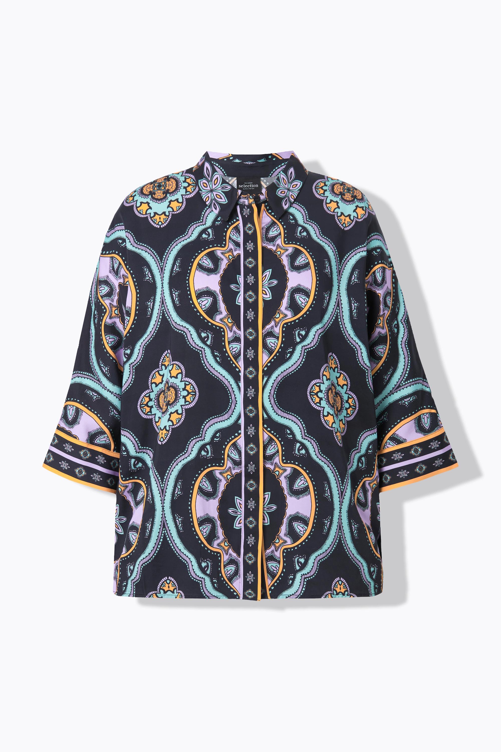 Ulla Popken  Bluse, Ornamente, oversized, Hemdkragen, 3/4-Arm 