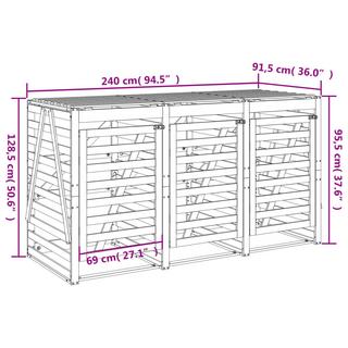 VidaXL Stockage triple de poubelles à roulettes bois de pin  