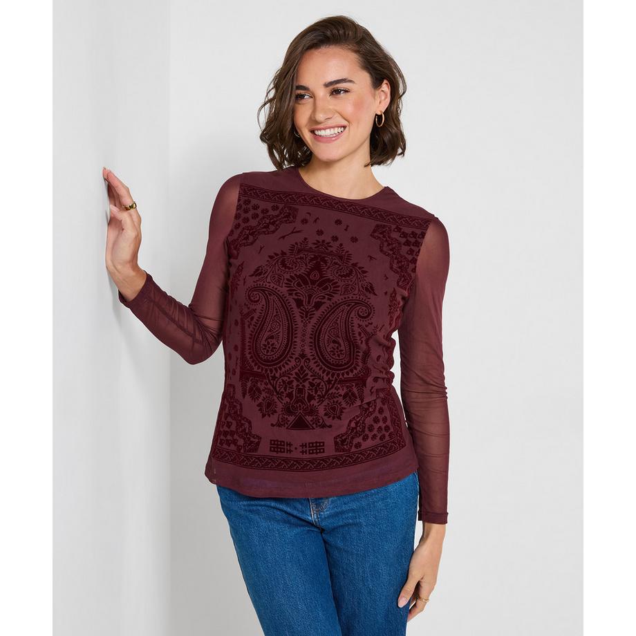 Joe Browns Mesh-Henley mit langen Ärmeln und beflocktem Print  