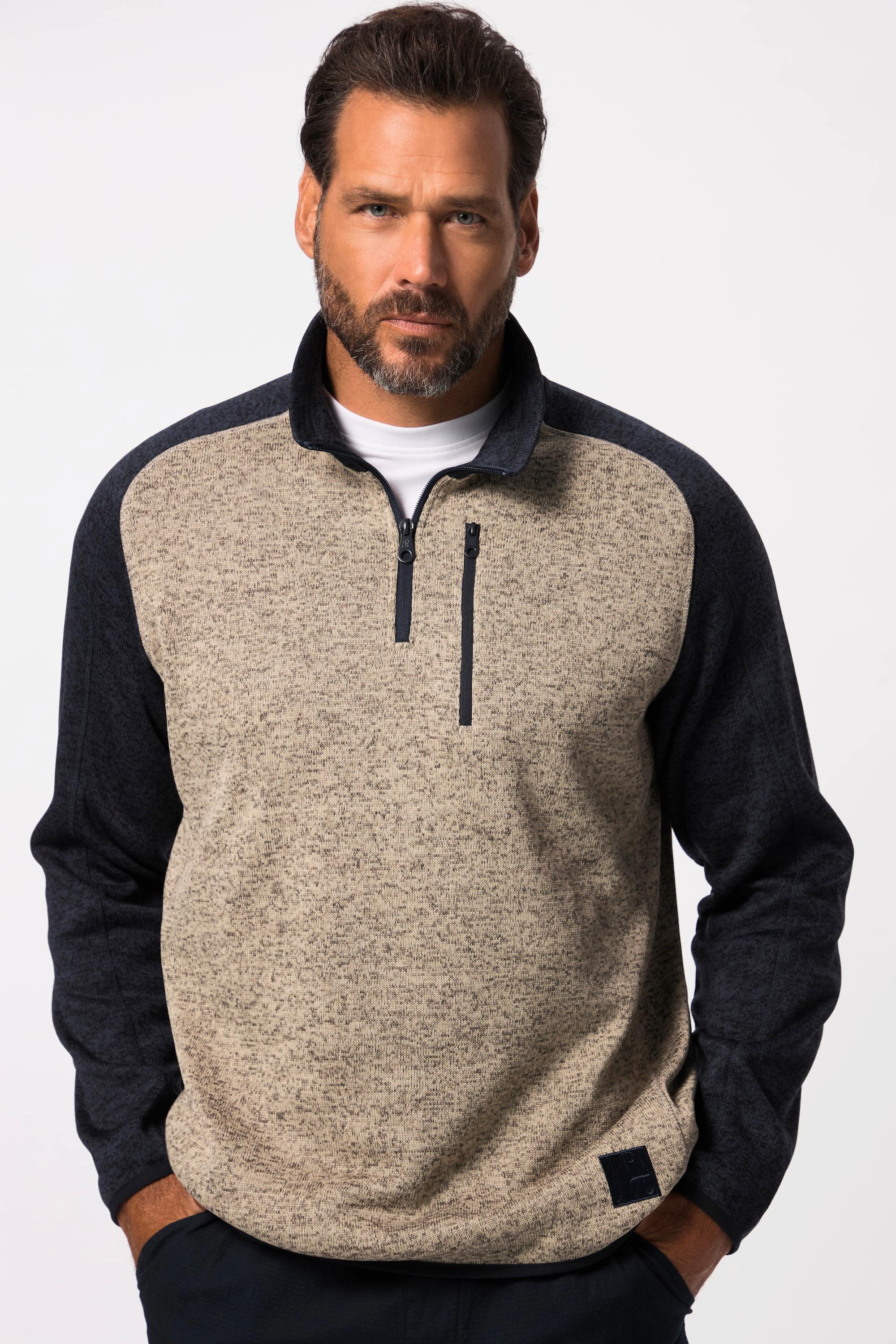 JP1880  Pullover per l'outdoor in maglia e pile con zip sul collo 