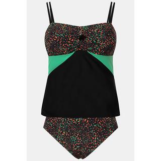 Ulla Popken  Tankini con top particolarmente lungo, pallini, nappa e coppe morbide 