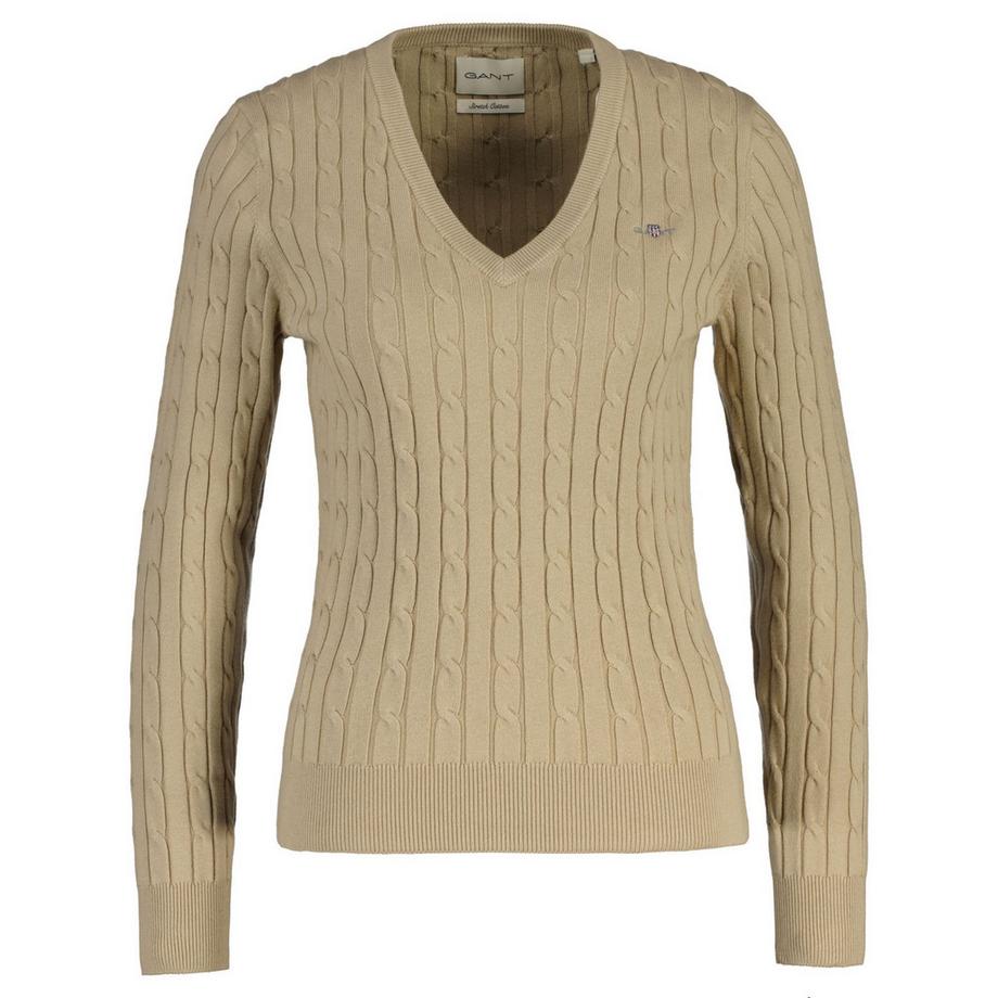 Pull en tricot  Conforme à la silhouette-STRETCH COTTON CABLE V-NECK