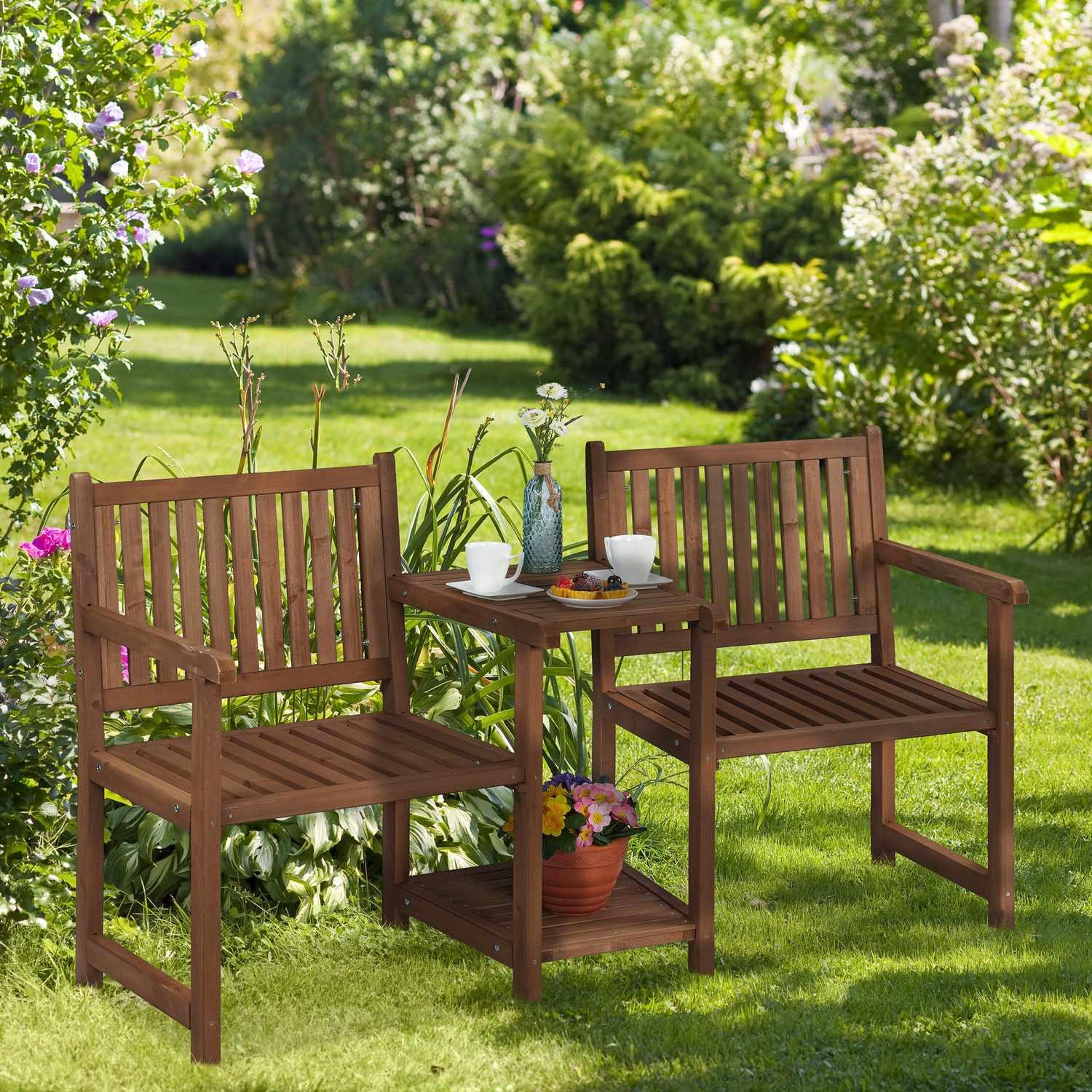Northix Banc de jardin marron avec table  