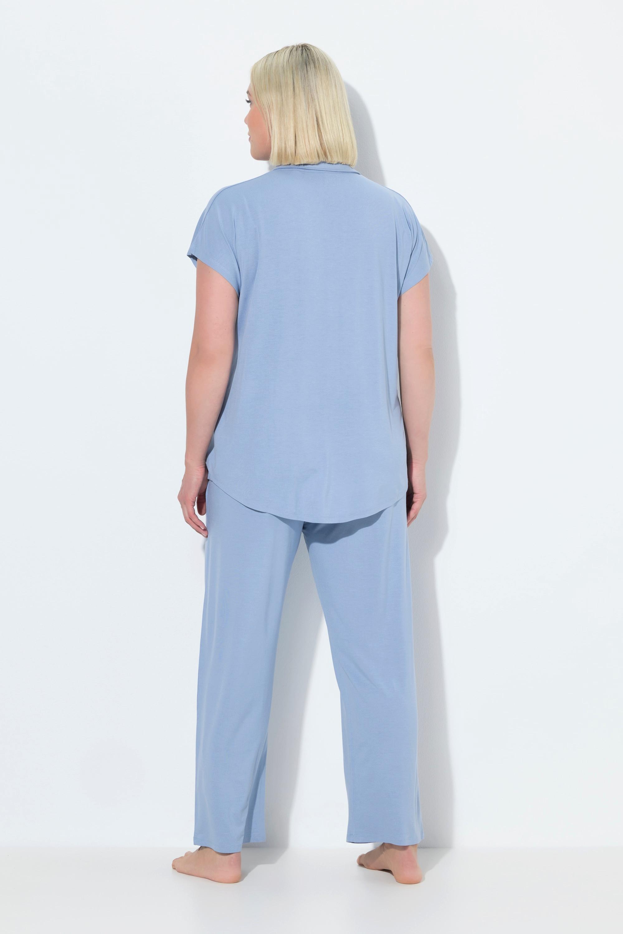 Ulla Popken Oversized Kurzarm V-Ausschnitt Pyjama Set  