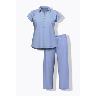 Ulla Popken Oversized Kurzarm V-Ausschnitt Pyjama Set  