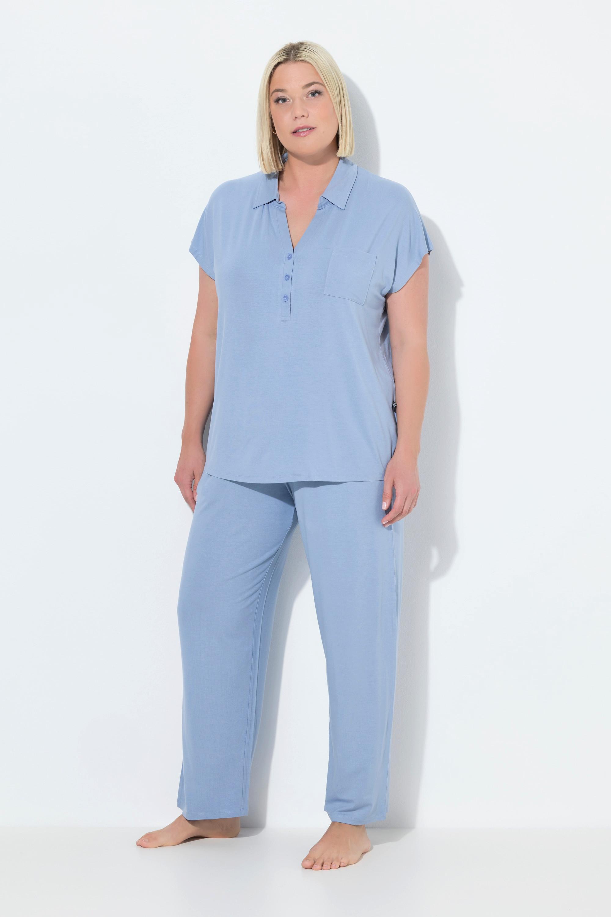 Ulla Popken Oversized Kurzarm V-Ausschnitt Pyjama Set  
