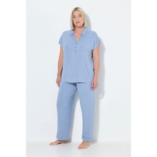 Ulla Popken Oversized Kurzarm V-Ausschnitt Pyjama Set  