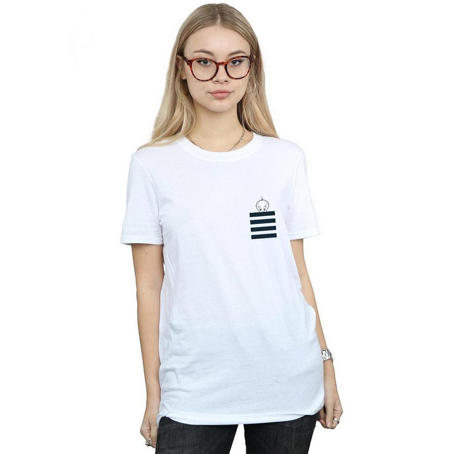LOONEY TUNES Tweety Pie Gestreiftes T-Shirt mit falscher Tasche  