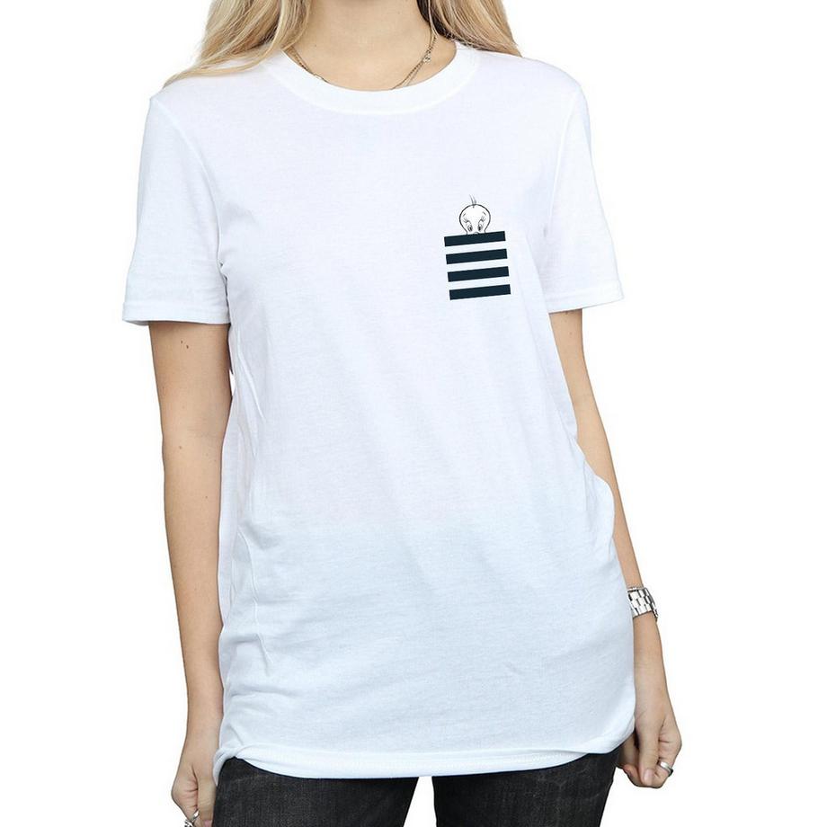 LOONEY TUNES Tweety Pie Gestreiftes T-Shirt mit falscher Tasche  