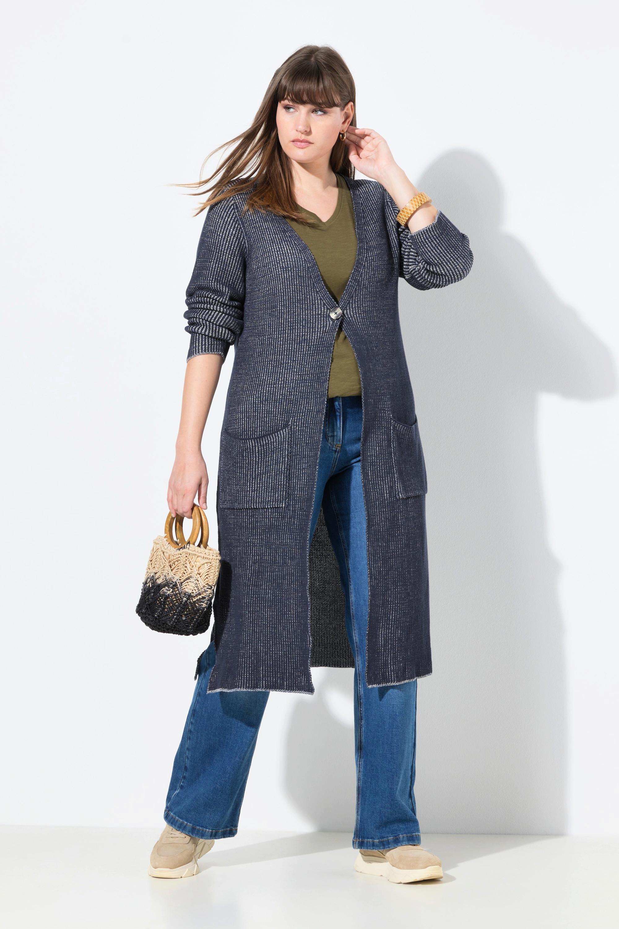 Ulla Popken Cardigan lungo a coste scollo a V  