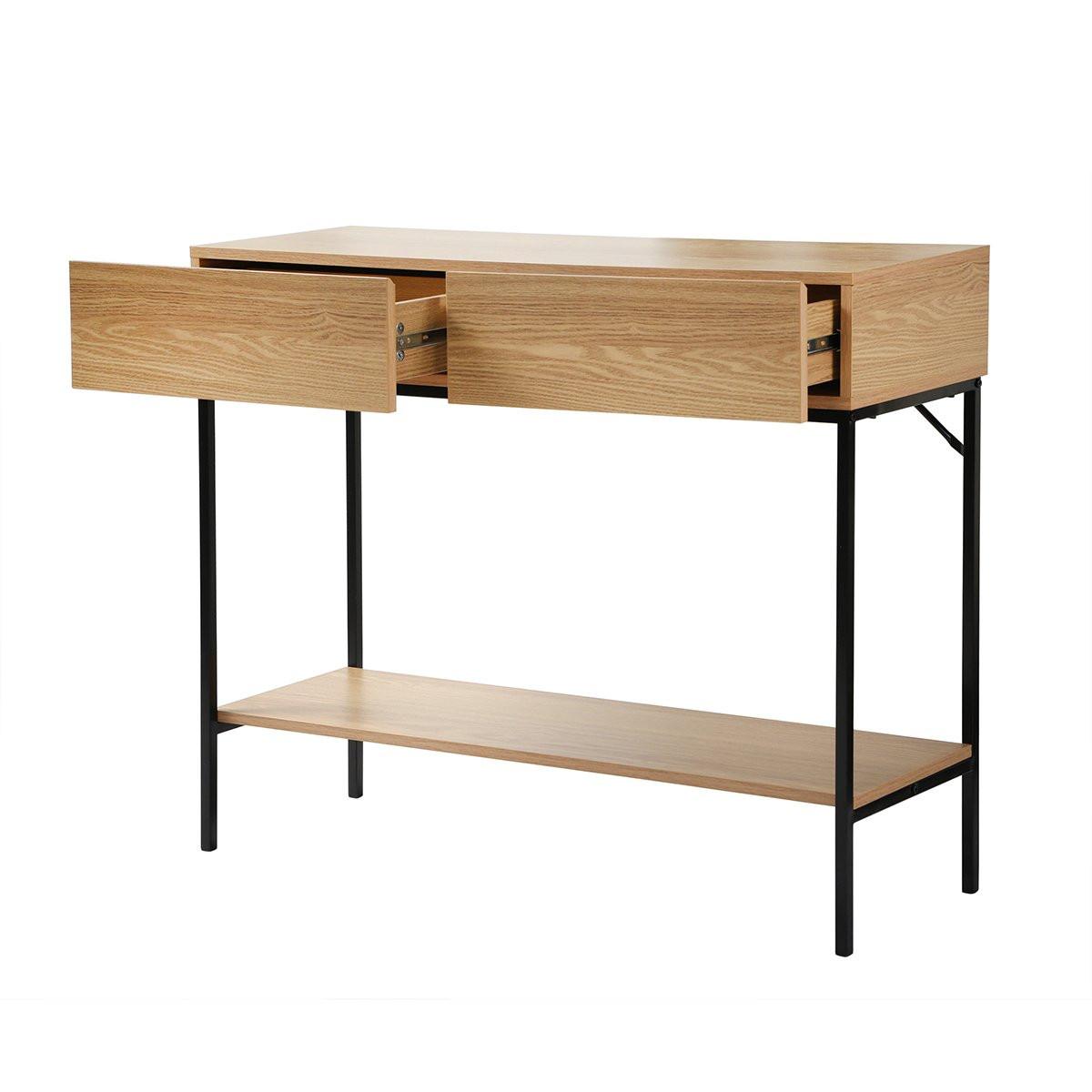 Calicosy Console 2 Tiroirs 1 Tablette Décor Bois - L100cm  