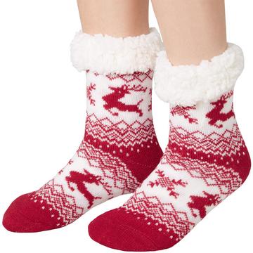 Chaussettes douillettes avec motif de renne rouge-blanc