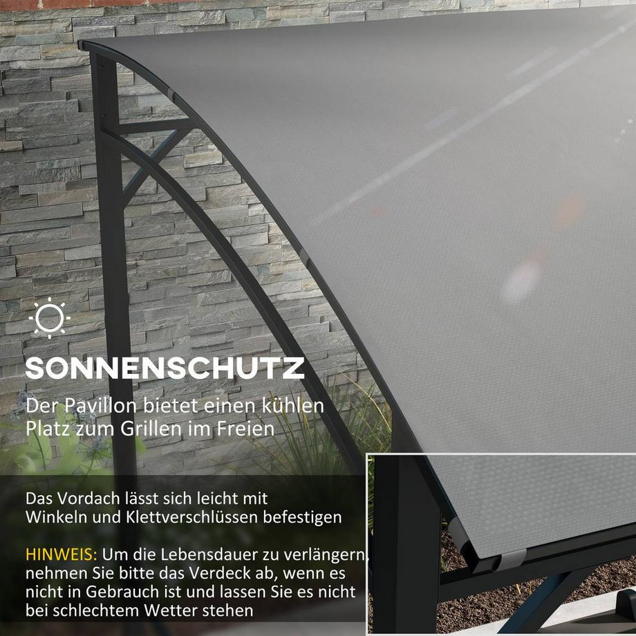 Northio Grillpavillon 215 x 150 x 220 cm Wasserabweisend Gartenpavillon mit Gebogendach, Gartenlauben mit Haken, BBQ Pavillon, Gartenzelt Grillzelt Partyzelt für Garten Party Picknick BBQ, Dunkelgrau Aosom  