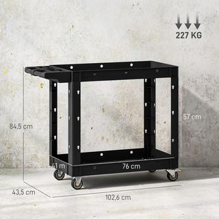 Northio Chariot à outils, étagères à 2 niveaux, poignée, roulettes, plastique, noir  